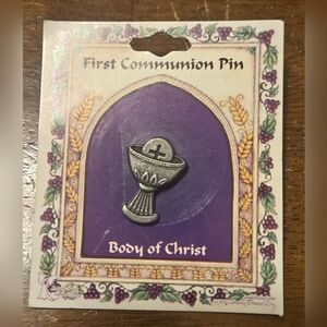 VTG 1997 First Communion Pin Pewter Chalice Host Body of Christ Cathedral Art